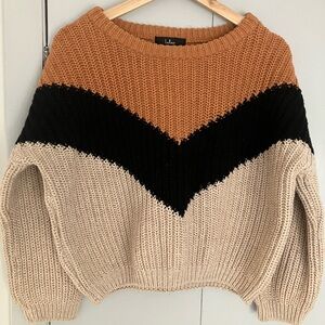 Lulu's Women's Chevron Knit Sweater - Brown, Black, Cream